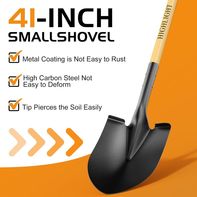 Highlight Shovel for Digging,Round Shovel, Garden Tool with D-Handle, 41 Inches in Overall Length, Wooden Handel Garden Shovel for Beach, Car, Snow - Image 1